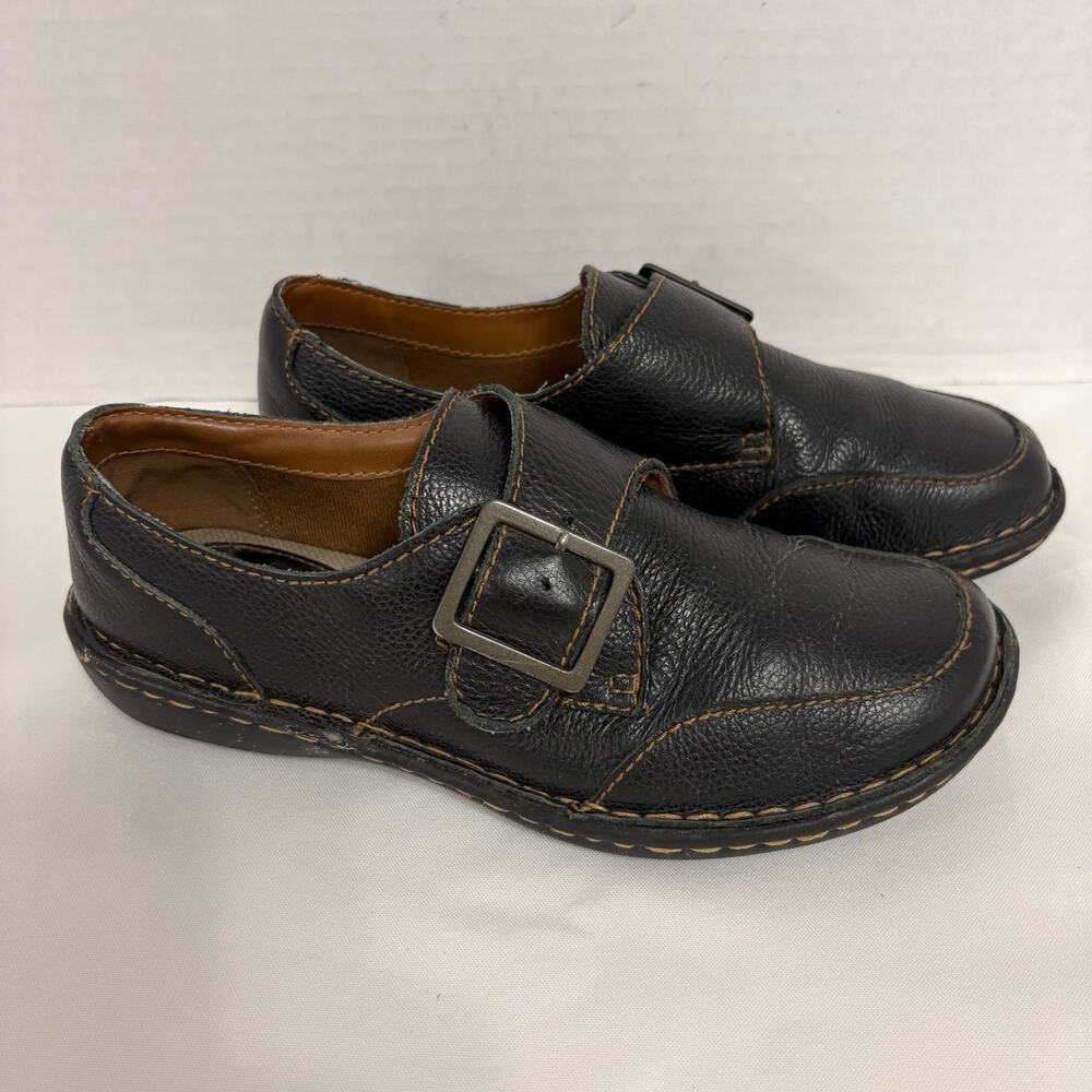 Cabelas Womens 7 M Black Leather Monk Strap Loafers Buckle Comfort Shoes